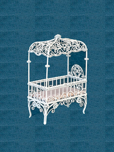 Dollhouse Miniature Baby Canopy Bed, White